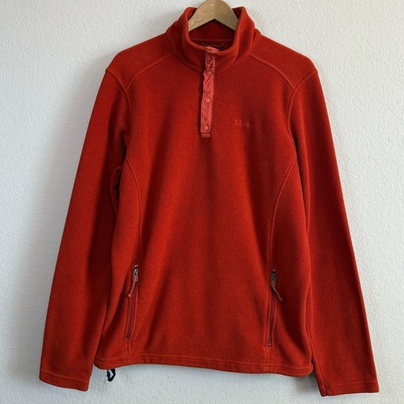 L.L. Bean Men's Sweater Fleece Pullover Orange Long Sleeve Polartec Shirt LG TAL - Picture 1 of 14